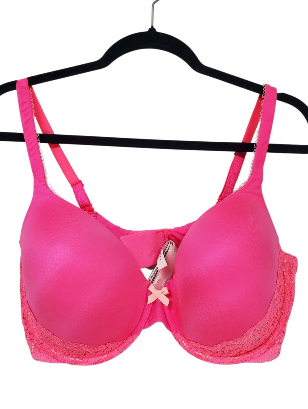 Victoria's Secret Body By Victoria Lined Demi Lace Bra Size 38DD Hot Pink Sexy
